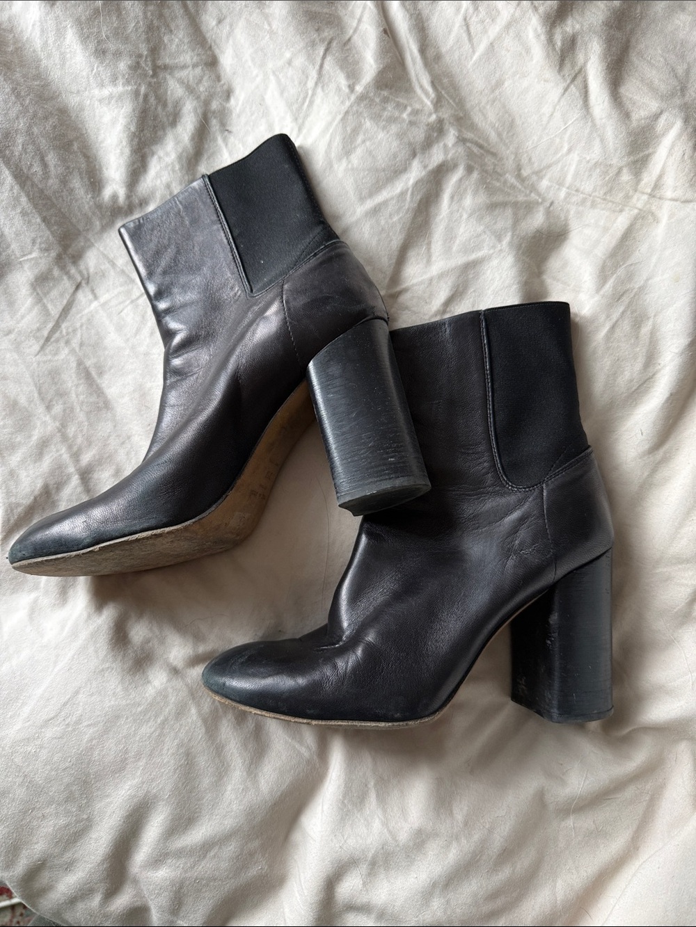 rag & bone Black Leather Block Heel Ankle Boots